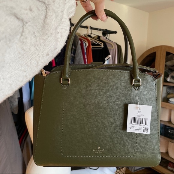 Kate spade medium phoebe satchel seaweed olive green + pink interior $429 NWT - Picture 6 of 8
